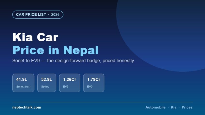 Kia car price list in Nepal 2026 with Sonet Seltos and EV6